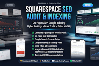 do squarespace website audit, on page SEO, and google indexing