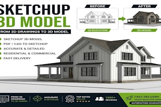 do 3d model sketchup, sketchup modeling, architecture, 3d rendering and revit