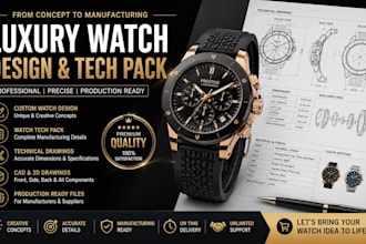 create watch tech pack and technical drawings