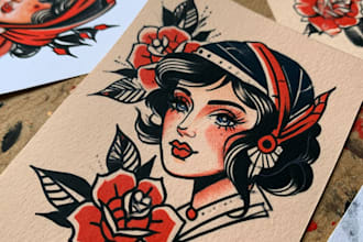 create a custom neo traditional style tattoo design