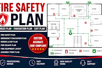 draw custom fire safety plan egress plan emergency evacuation plan and exit plan
