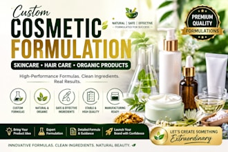 develop formulas for cosmetic formulation, skincare, hair care, organic product