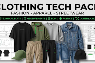 design clothing tech pack, fashion tech pack, apparel tech pack for manufacturer