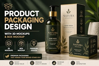 do product packaging design with 3d mockups, mailer box and box mockup