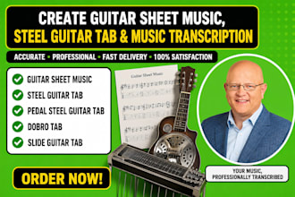 create guitar sheet music, steel guitar tab, music transcription