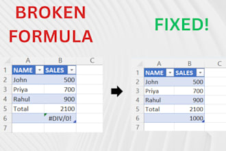 fix, debug, and repair broken excel formulas and errors