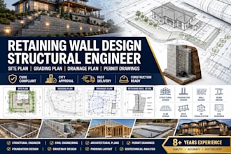 retaining wall design, drainage plan beam deck slab design structural engineer