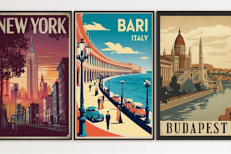 create vintage retro modern art deco illustration poster design