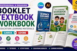 do booklet textbook workbook and education learning materials in canva or adobe