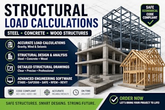 do structural load calculations for steel, concrete and wood structure mep