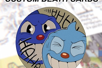 create custom death card from cuphead in rubberhose style