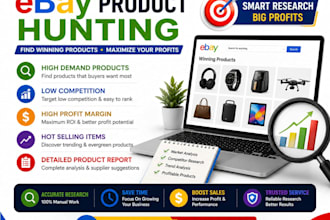 do ebay product hunting, product research, and  ebay hunter