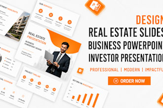 design real estate slides, business powerpoint pitch deck, investor presentation