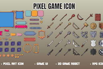 create custom pixel art icon, items, 2d game assets, rpg icons
