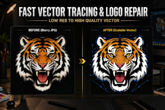 convert image to vector trace, redraw logo, and repair fast