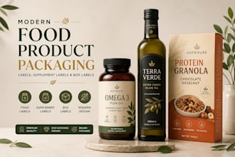 design modern food product packaging labels, supplement labels and box lebels
