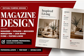 design editable canva magazine, catalog, brochure and newsletter layout