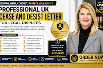 draft a professional uk cease and desist letter for legal disputes