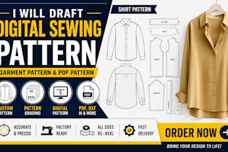 draft digital sewing pattern, garment pattern and PDF pattern