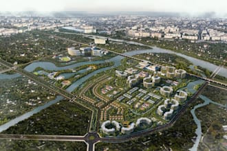 remodel 3d landscape aerial rendering, 3d architecture site, zoning, master plan