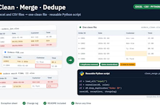 clean, merge and dedupe excel or CSV files with a reusable python script