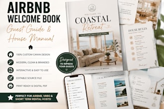 design airbnb welcome book, guest guide and house manual in canva