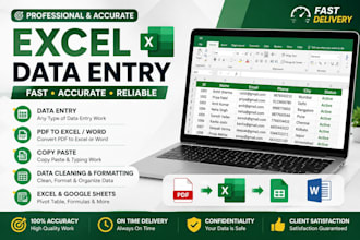 microsoft excel data entry ,copy paste ,pdf to excel