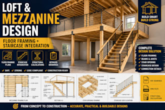 design loft and mezzanine floor framing with staircase