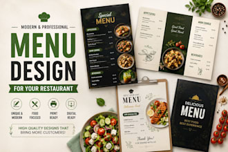 create a professional restaurant menu, digital menu board and cafe menu design