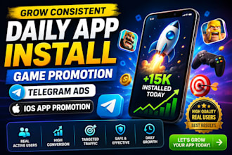 grow consistent daily app install game promotion  telegram ads IOS app promotion