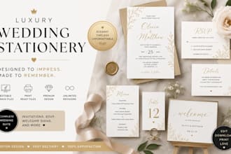 design luxury wedding invitation, canva rsvp card and wedding welcome signage
