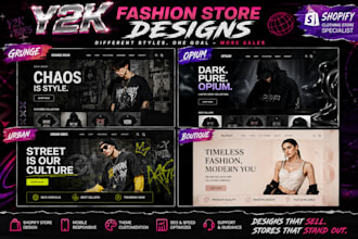 do a y2k shopify clothing store, streetwear website, fashion store