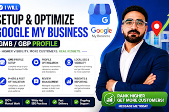 setup and optimize google my business gmb, gbp profile