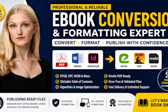 convert PDF to epub, kindle, mobi,  in design ebook formatting for amazon KDP