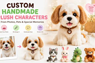 make custom handmade plush characters from photos pets and special gift