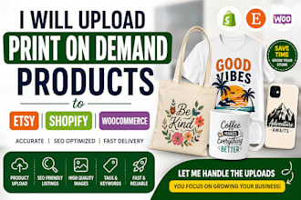 upload print on demand products to etsy, shopify, and woocommerce