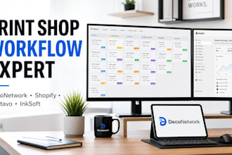 deconetwork website shopify printavo VA store workflow expert printshop inksoft