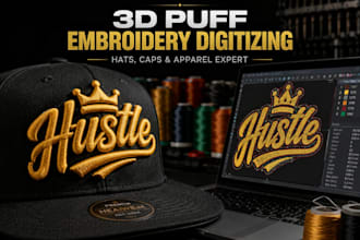 convert logo to 3d puff embroidery digitizing for hats and caps