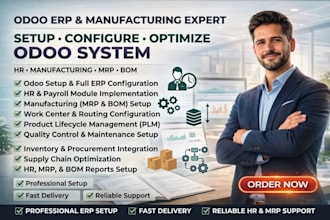 setup configure odoo erp with HR manufacturing, mrp and bom for your business