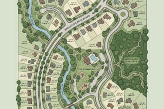 create a realistic 3d site plan, master plan and subdivision layout