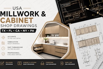create USA millwork, cabinet shop drawings for tx, fl, ca, ny, pa