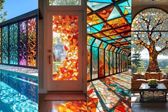 design real stained glass art window panel or custom glass design