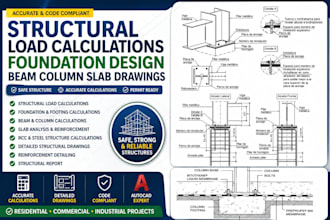 do structural load calculations for foundation steel beam column slab drawings