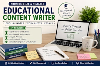 write educational content, english notes and worksheets
