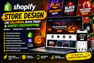 design halloween shopify store, black friday shopify marketing and dropshipping