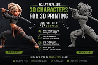 sculpt realistic 3d head, bust or full body characters for 3d printing stl