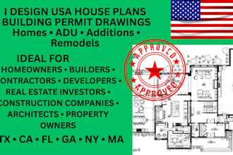 design architectural house plan stamp for city permits in tx, ca, ga, ma, fl, ny