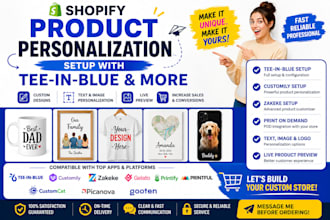 setup shopify product personalization teeinblue customily zakeke zepto etsy pod