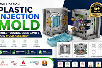 design plastic injection mold, mold tooling, core cavity and mold assembly