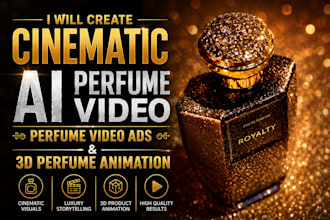 create cinematic ai perfume video, perfume video ads and 3d perfume animation